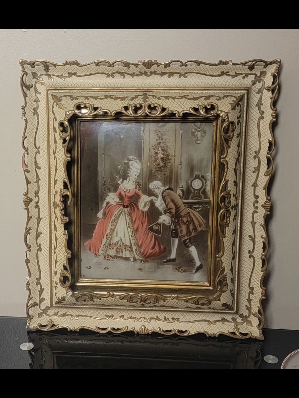 Ornate Cream and Gold Decorative Framed BUBBLE GLASS  VICTORIAN Art Print